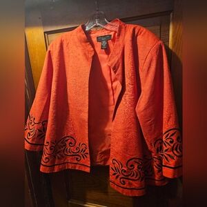 Silk Land Red Blazer with Black Embroidery
